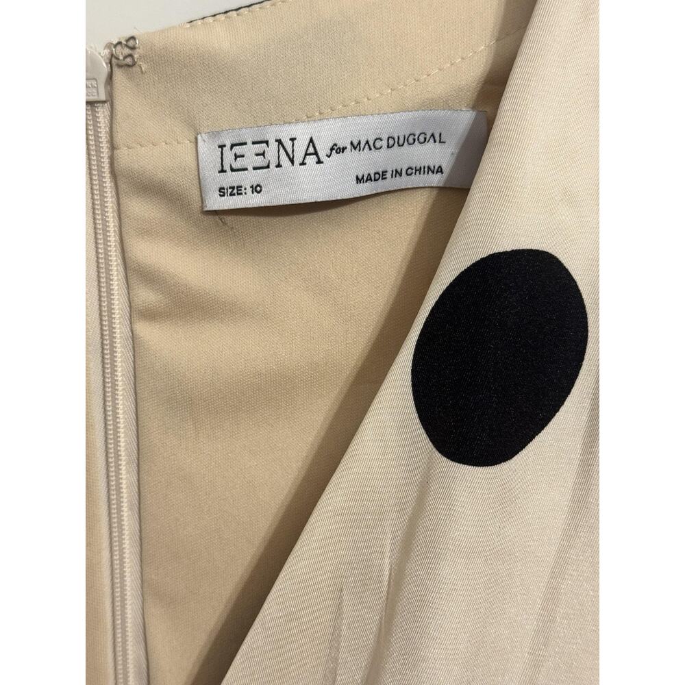 Ieena For Mac Duggal Dress 10 Beige Polka Dot Satin Midi Party Formal Wedding - Picture 2 of 9